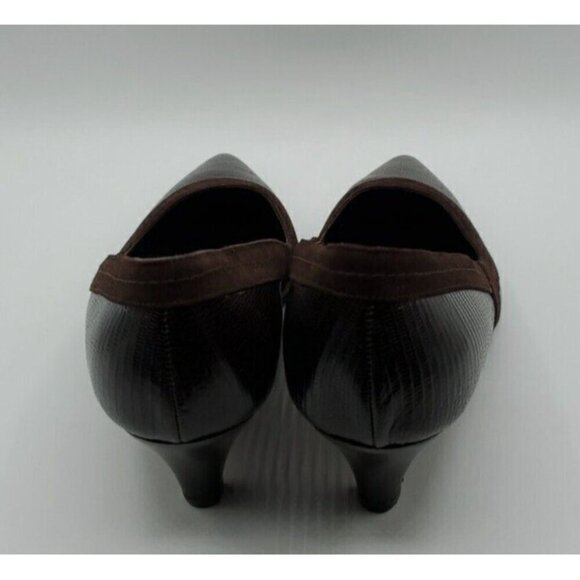 Versani Women's Brown Leather Croc with Suede Trim Heels Size 9.5 B - Picture 5 of 12